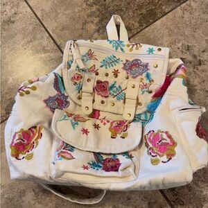 Stone Mountain Cotton Large Backpack Bag Floral Sequin Tassel Bohemian